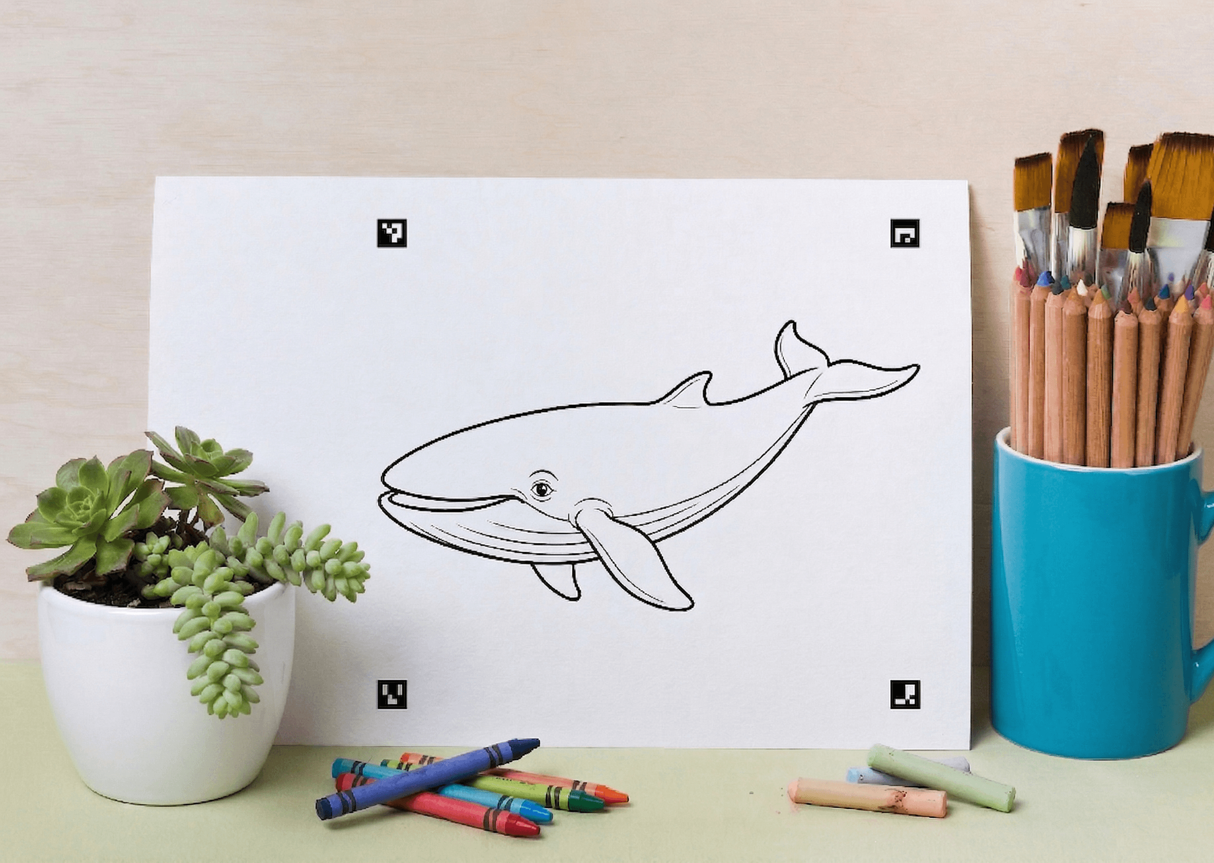 Preview trial ikan dengan karakter paus dan kode QR